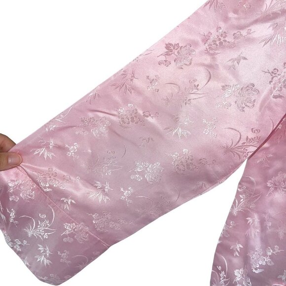 Softraiment Vintage Womens Silk Robe Size Large Pink Snap Front Floral Jacquard - Picture 10 of 16